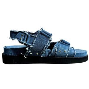 MINT VELVET Denim Raw Edge Sandals Women EU39 US8.5 Blue Platform Grunge Boho